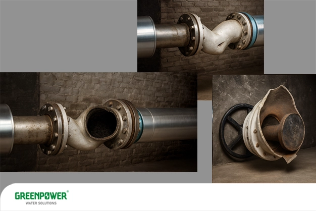 نمونه‌هایی از لوله‌های صنعتی که به‌دلیل کیفیت نامناسب آب تغذیه بویلر دچار خوردگی، انسداد و تغییر شکل شده‌اند؛ نمایش واضح اثرات مخرب کری اور و تجمع رسوبات در سیستم‌های بخار.