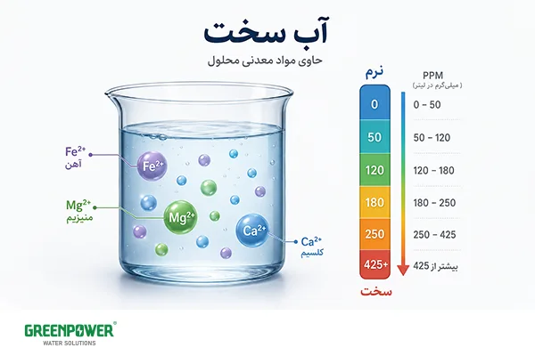 مقایسه آب سخت و آب نرم مقایسه آب سخت و آب نرم تشخیص آب سخت و آب نرم بر اساس میزان کلسیم، منیزیم، آهن و درجه سختی آب بر حسب PPM