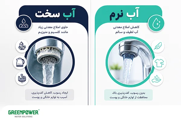 مقایسه آب سخت و آب نرم از نظر املاح معدنی، رسوب‌گذاری و تأثیر بر شیرآلات