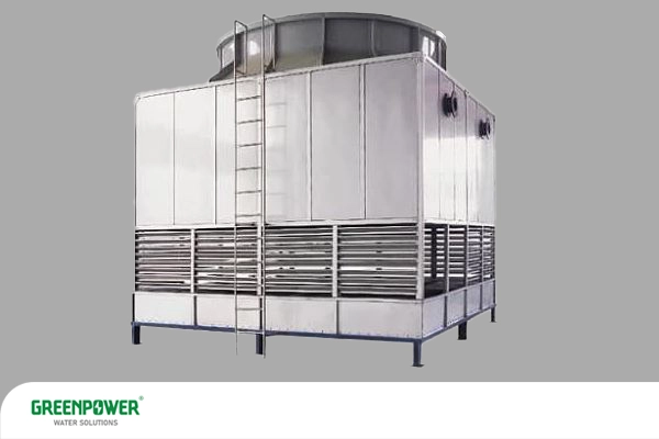 این تصویر یک برج خنک کن گالوانیزه یا فلزی است.