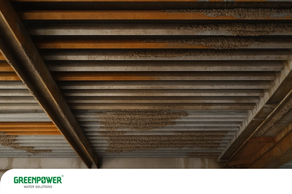 این تصویر رسوب داخل برج خنک‌کننده را نشان می‌دهد.