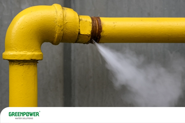 نشتی گاز از لوله زرد رنگ در محل اتصال، خروج بخار و خطرات احتمالی ناشی از ترکیدگی یا پوسیدگی لوله‌های گاز