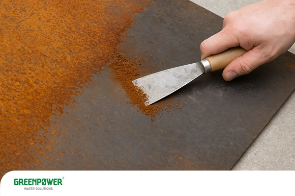 استفاده از روش مکانیکی برای از بین بردن زنگ زدگی آهن را در این تصویر میبینید.