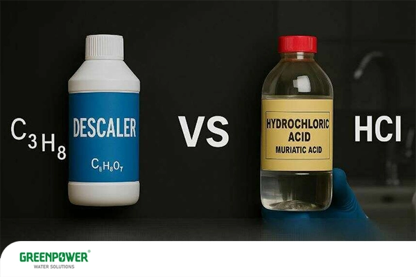 تصویر مقایسه تفاوت دیسکلر (Descaler) و جوهر نمک (Hydrochloric Acid - HCl) در کاربردهای رسوب‌زدایی سیستم‌های تاسیساتی و آب