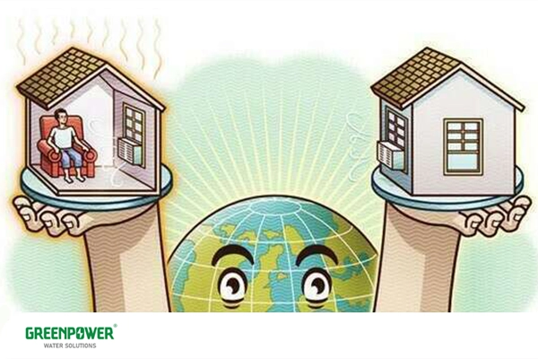 مقایسه سیستم تهویه مطبوع مستقل و مرکزی مقایسه سیستم تهویه مطبوع مستقل و مرکزی تصویر مفهومی مقایسه دو خانه با سیستم تهویه مطبوع متفاوت برای صرفهجویی در مصرف انرژی؛ نشاندهنده تفاوت عملکرد سیستم تهویه مطبوع مستقل و مرکزی – گرین پاور واتر سولوشن
