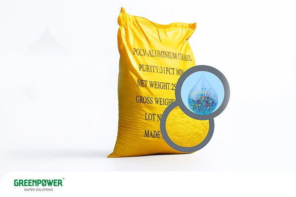 کیسه زرد پلی آلومینیوم کلراید در تصفیه آب با خلوص ۳۱٪، مورد استفاده در فرآیندهای تصفیه و زلال‌سازی آب صنعتی و آشامیدنی.