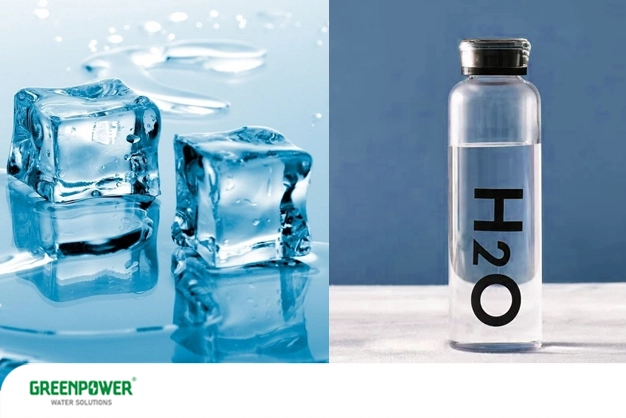 آب دیونیزه برای چیست آب دیونیزه برای چیست تصویری از یخ و بطری آب خالص H2O برای نمایش تفاوت آب مقطر و آب دیونیزه؛ مناسب برای توضیح اینکه آب دیونیزه برای چیست.